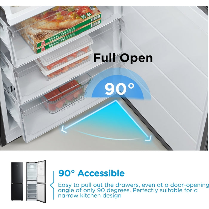 Midea MDRB379FGD30 Total No Frost Fridge Freezer, 60/40, Black, D Rated