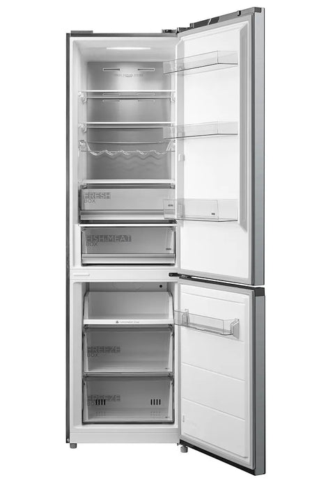 Midea MDRB521MIC46 Freestanding Fridge Freezer, No Frost, 378L, 256L Fridge+122L Freezer with LED Light, 59.5cm Wide, Midea Inox