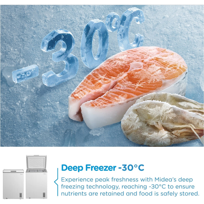 Midea MDRC211FZE01 Static 143l Chest Freezer, White, E Rated