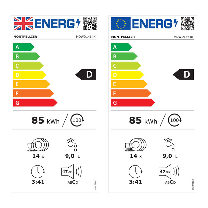 Montpellier MDWD1464K 60cm Freestanding Dishwasher in Black