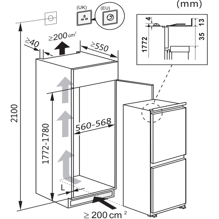 Hisense RIB291F4AWE Frost Free Integrated Fridge Freezer, Sliding Hinge, 50/50, E Rated