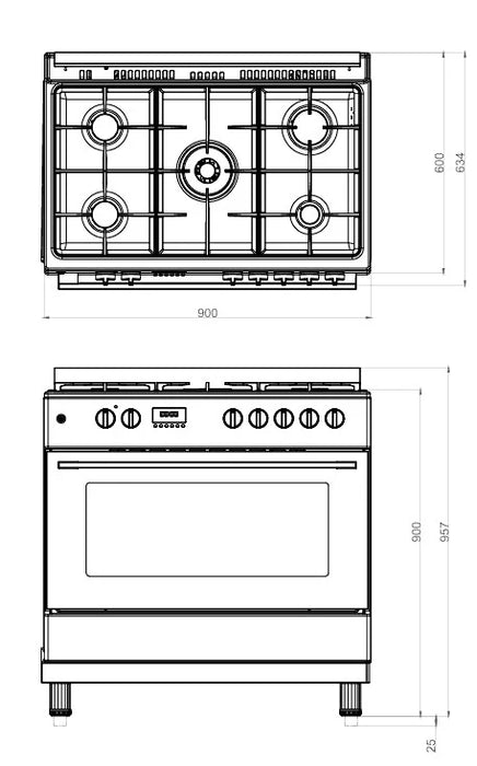 Ferre F9S60G2-BL 90cm Gas Range Cooker With 6 Burner(1 Wok) Gas Hob - Matte Black