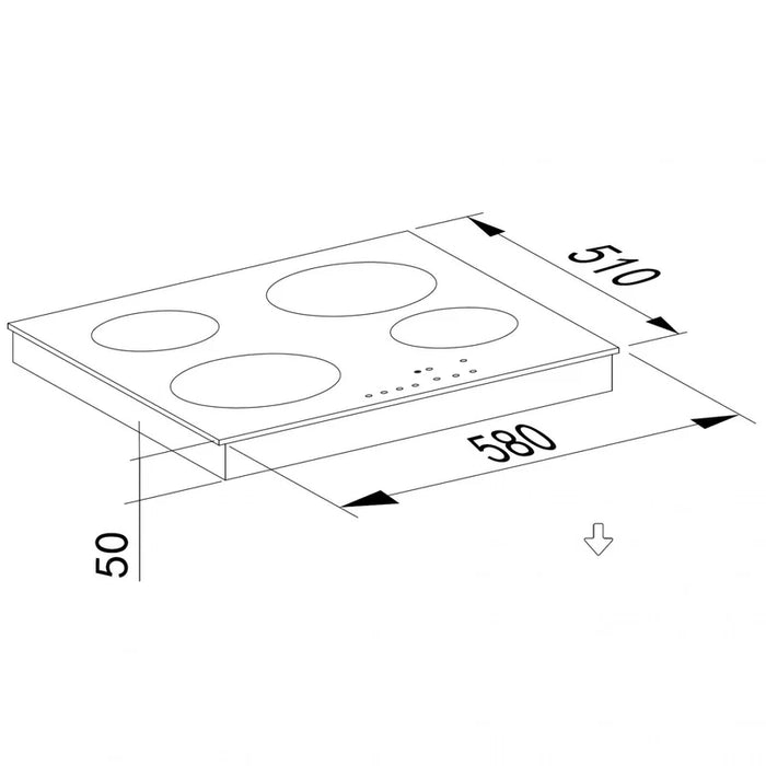 Cookology TCH601 - Black 4 Zone Ceramic Hob - 60cm Built-In - Hard Wired