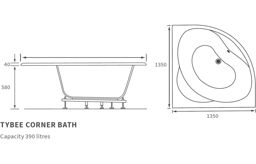 Ikstar 1350x1350x620mm 0TH Corner Bath w/Legs