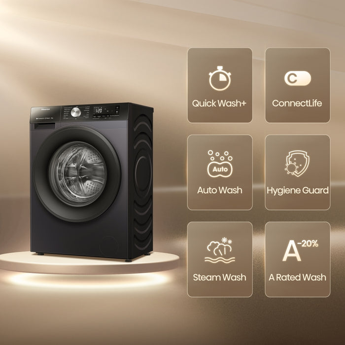 Hisense WF3S1243BB3 Washing Machine, 12kg, 1400 Spin, Black, A Rated