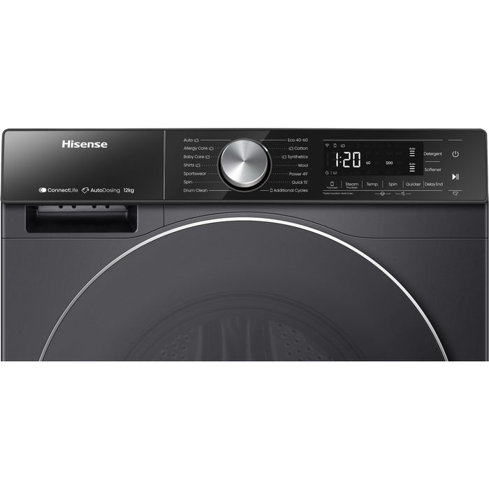 Hisense WF5S1245BB 5S Series Washing Machine, 12kg, 1400 Spin, Black, A Rated