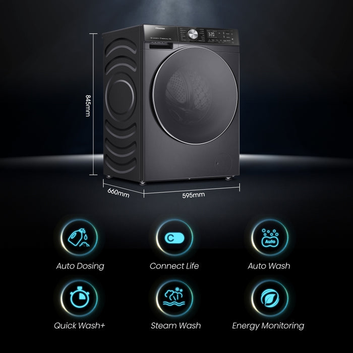 Hisense WF5S1245BB 5S Series Washing Machine, 12kg, 1400 Spin, Black, A Rated