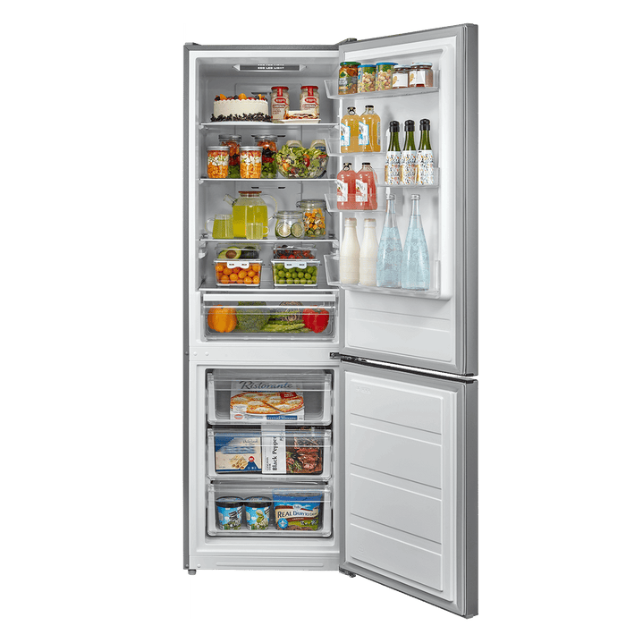 Midea MDRB521MIC46 Freestanding Fridge Freezer, No Frost, 378L, 256L Fridge+122L Freezer with LED Light, 59.5cm Wide, Midea Inox