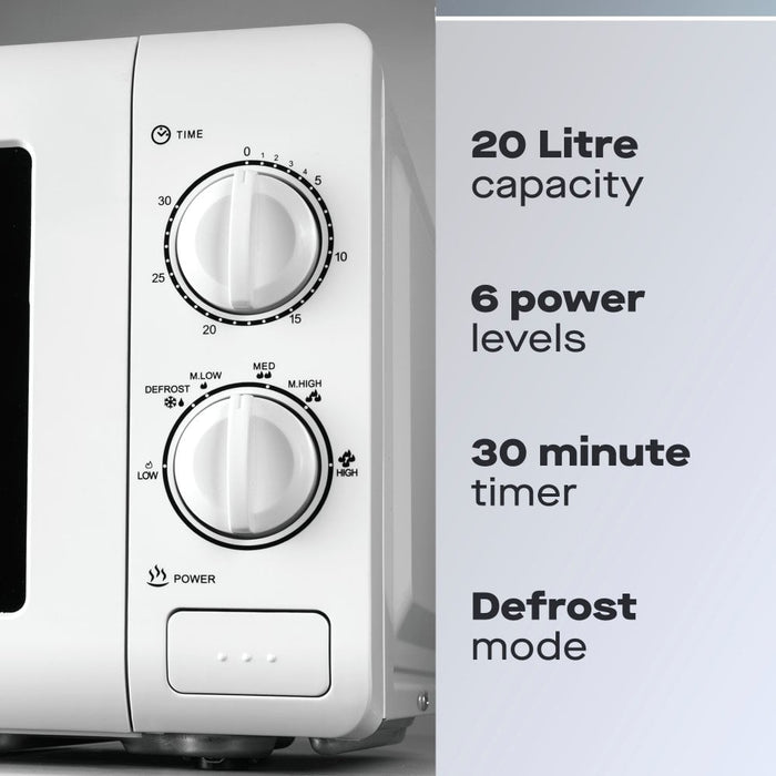 Daewoo SDA2075GE 20L White Manual 800W Microwave with Stainless Steel Cavity