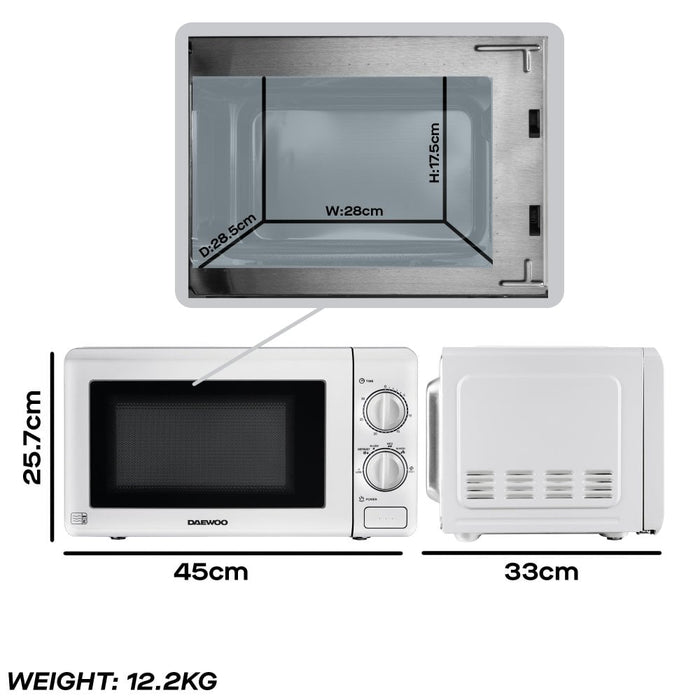 Daewoo SDA2075GE 20L White Manual 800W Microwave with Stainless Steel Cavity