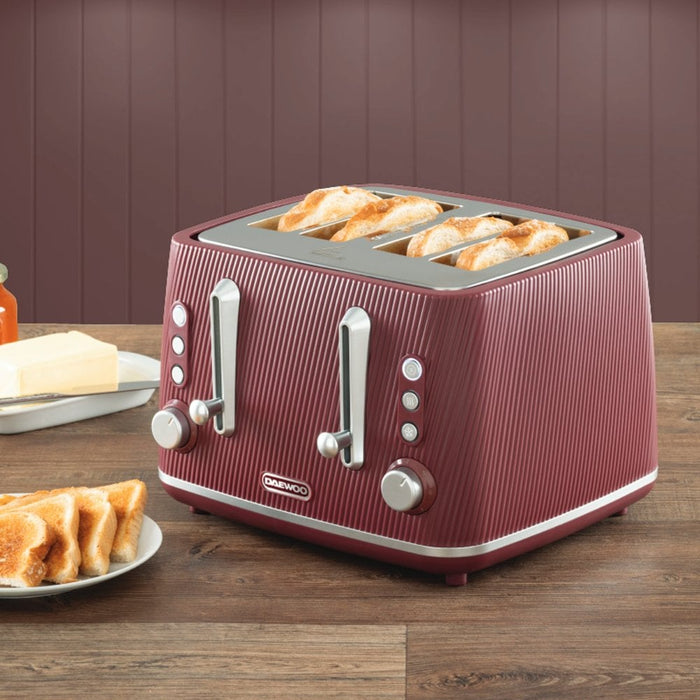 Daewoo SDA2781GE Ruby Red Cascade 4 Slice Toaster