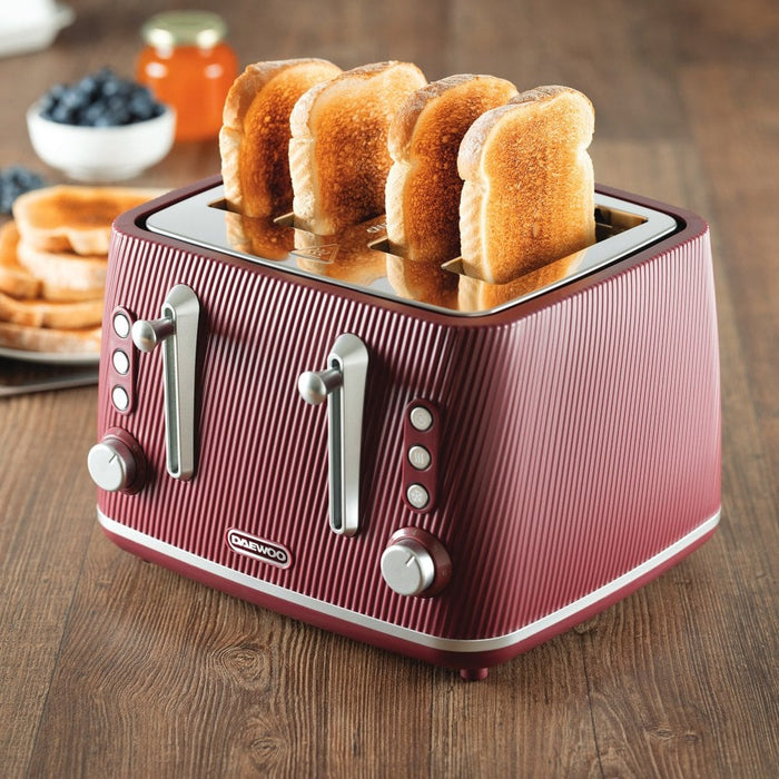 Daewoo SDA2781GE Ruby Red Cascade 4 Slice Toaster
