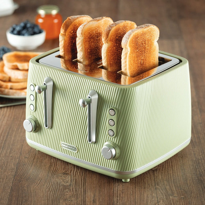 Daewoo SDA2780GE Sage Green Cascade 4 Slice Toaster