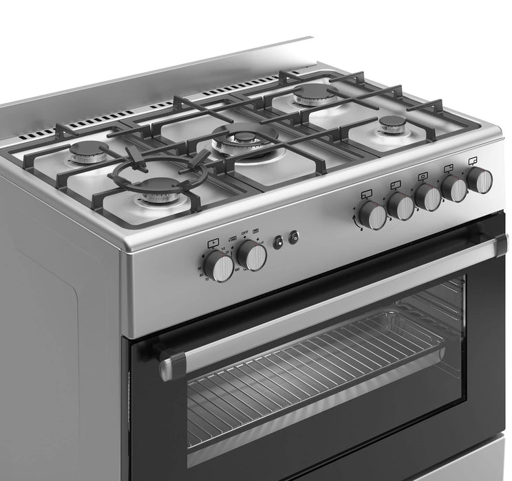 Ferre F9S50GF-X3-IN 90cm Gas Range Cooker With Double Turbo Fan & 5 Burner(1 Wok) - Stainless Steel