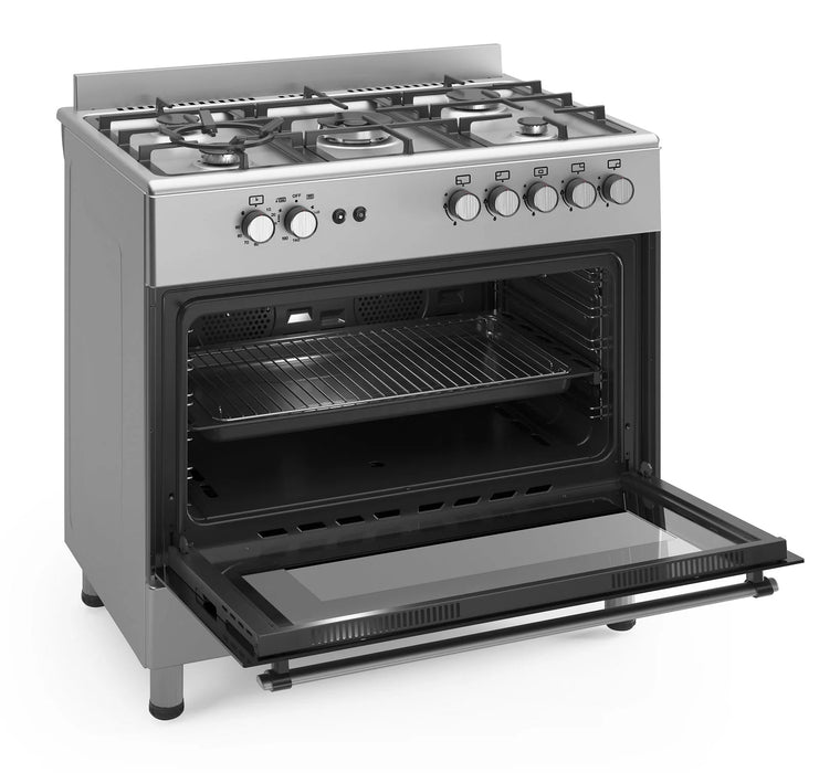 Ferre F9S50GF-X3-IN 90cm Gas Range Cooker With Double Turbo Fan & 5 Burner(1 Wok) - Stainless Steel