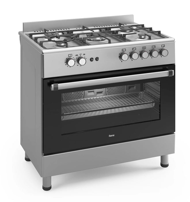 Ferre F9S50GF-X3-IN 90cm Gas Range Cooker With Double Turbo Fan & 5 Burner(1 Wok) - Stainless Steel