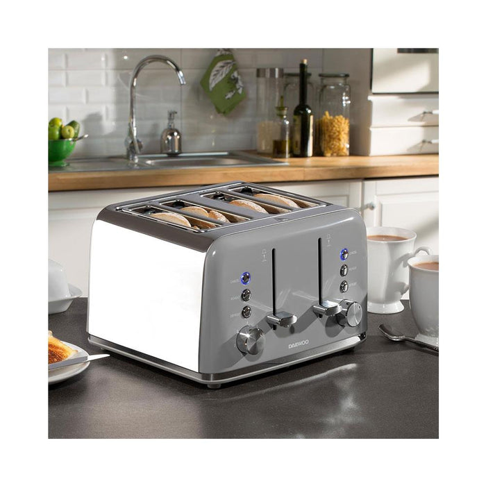 Daewoo SDA2596GE Kensington 4 Slice Toaster Stainless Steel 1800W – Grey