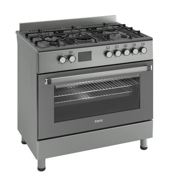 Ferre F9S50E7-GRD 90cm Dual Fuel Range Cooker With Double Turbo Fan & 5 Burner(1 Wok) - Dove Grey