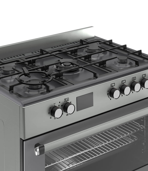 Ferre F9S50E7-GRD 90cm Dual Fuel Range Cooker With Double Turbo Fan & 5 Burner(1 Wok) - Dove Grey