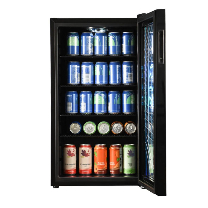 Willow WFBC98B 98L Freestanding Undercounter Beverage Cooler/Drinks Fridge, with Triple Glazed Glass Door, Adjustable Thermostat, Football Edition – Black