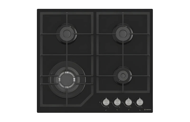 Teknix BITK260GHB - Black Glass 60cm Gas Hob - 4 Burners - 2 Year Warranty