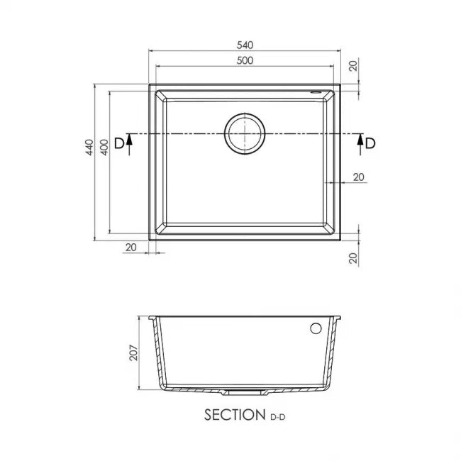 Prima+ Granite 1.0 Bowl Undermount Kitchen Sink 540mm L x 440mm W - Black