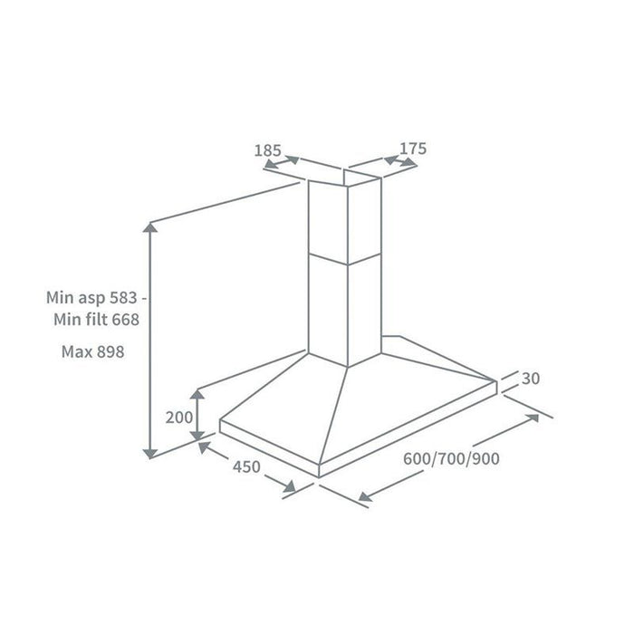 Prima PRCH024 90cm Chimney Hood - St/Steel