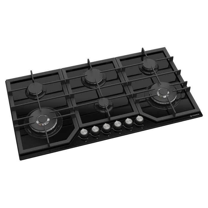 Teknix BITK290GH6B Gas Hob 6 Burner 90Cm Black Glass