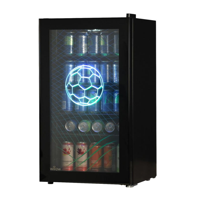 Willow WFBC98B 98L Freestanding Undercounter Beverage Cooler/Drinks Fridge, with Triple Glazed Glass Door, Adjustable Thermostat, Football Edition – Black
