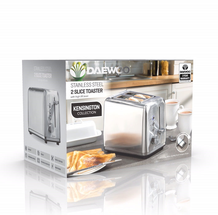 Daewoo SDA2081GE KENSINGTON 2 Slice Toaster in Stainless Steel