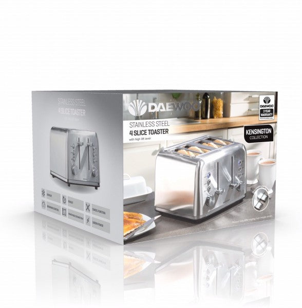 Daewoo SDA2082GE KENSINGTON 4 Slice Toaster in Stainless Steel